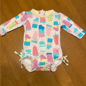 Ruffle Butts Baby Girl 3-6M Pink Popsicle Print Long-Sleeve Swim Rashguard